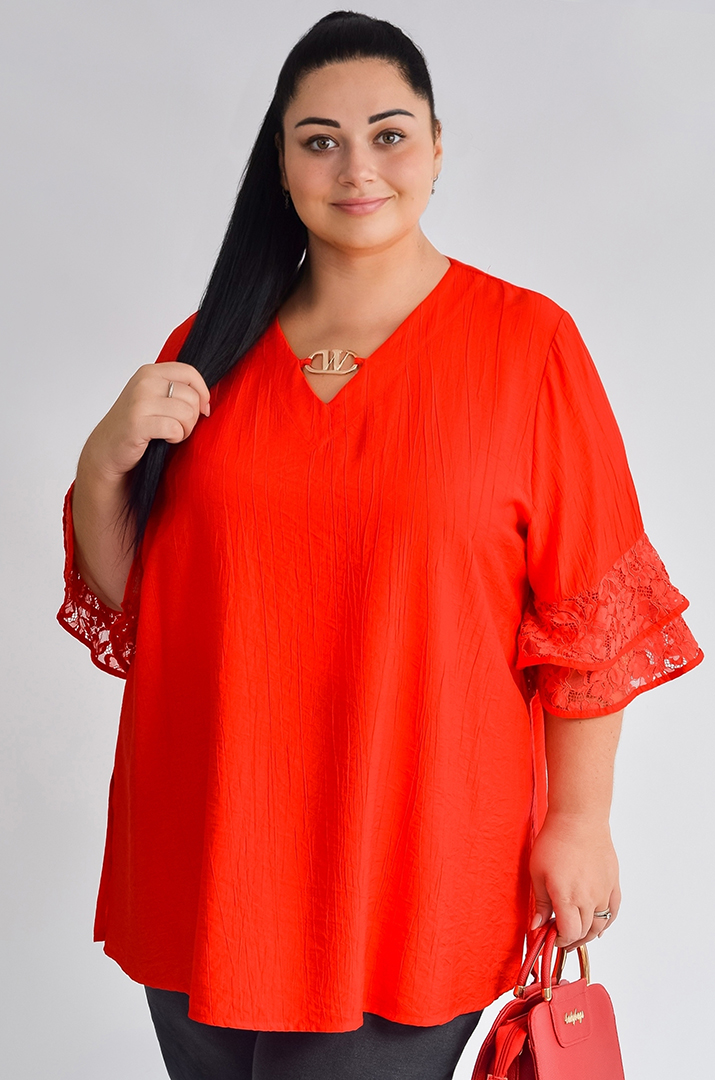 Туніка з жатої тканини з мереживними воланами великих розмірів