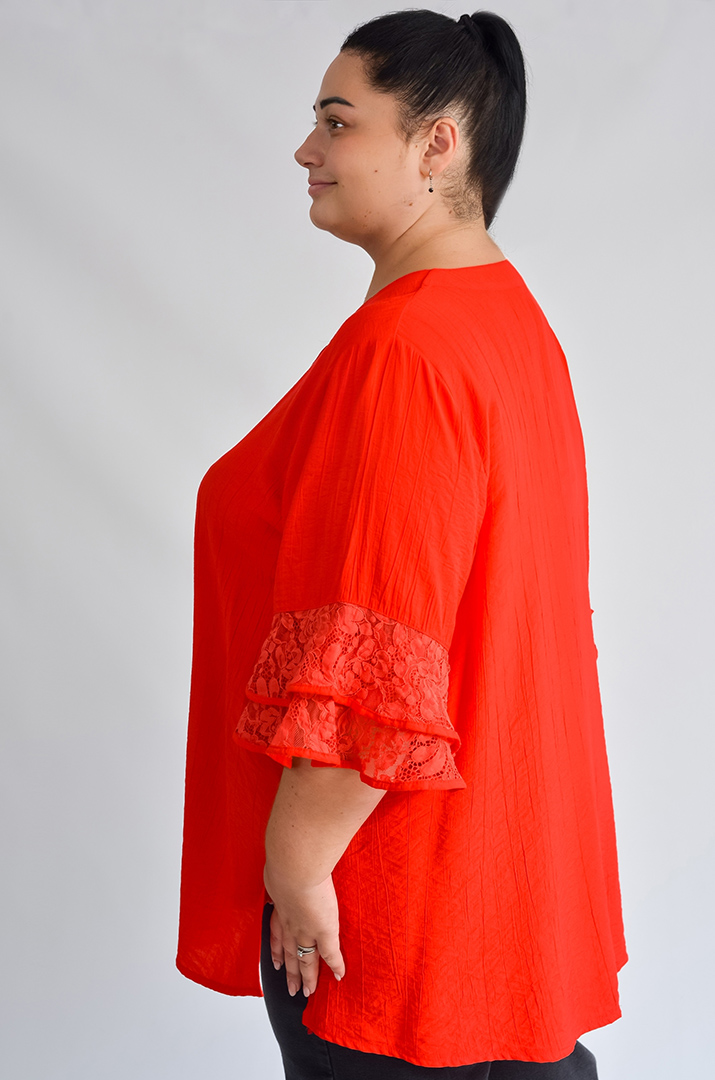 Туніка з жатої тканини з мереживними воланами великих розмірів