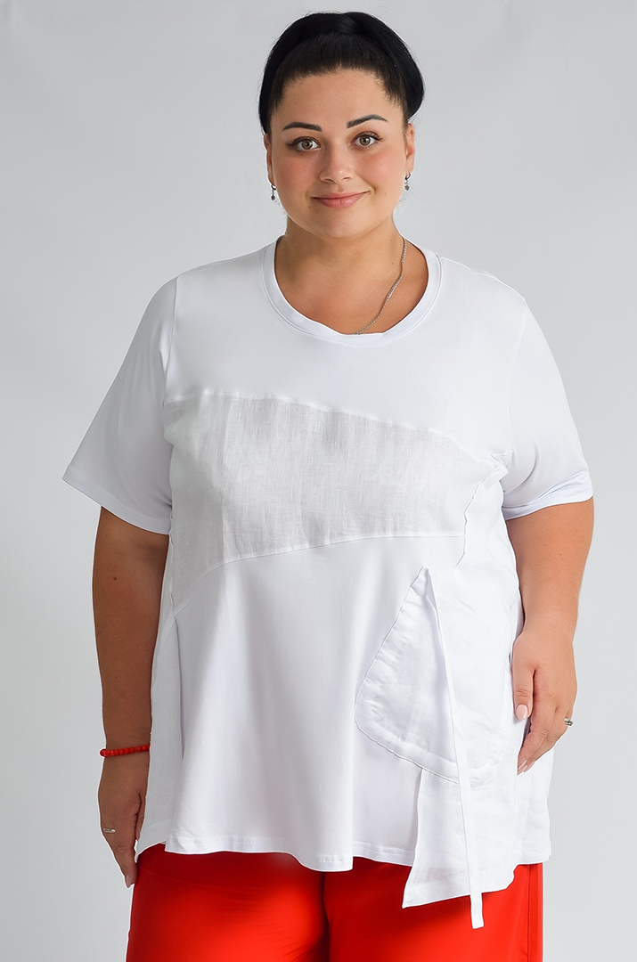 Туніка з косими фактурними вставками великих розмірів