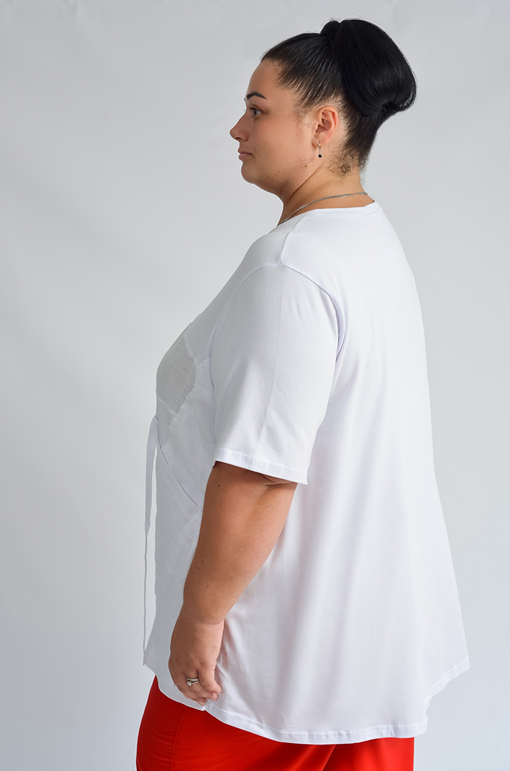 Туніка з косими фактурними вставками великих розмірів