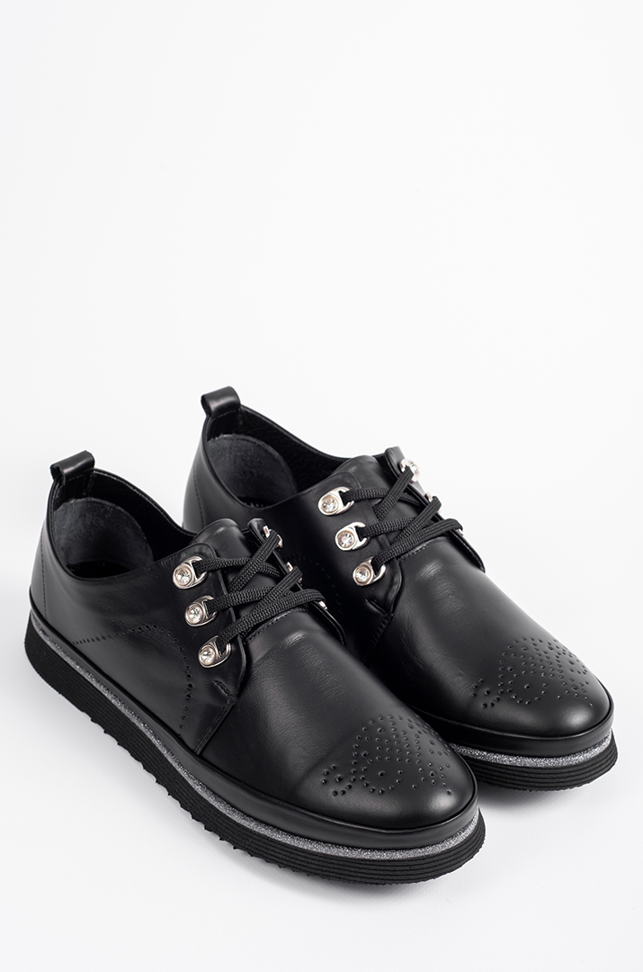 Чорні шкіряні туфлі зі сріблястою каймою великих розмірів