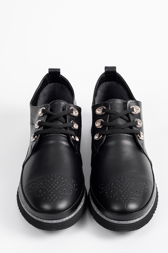 Чорні шкіряні туфлі зі сріблястою каймою великих розмірів