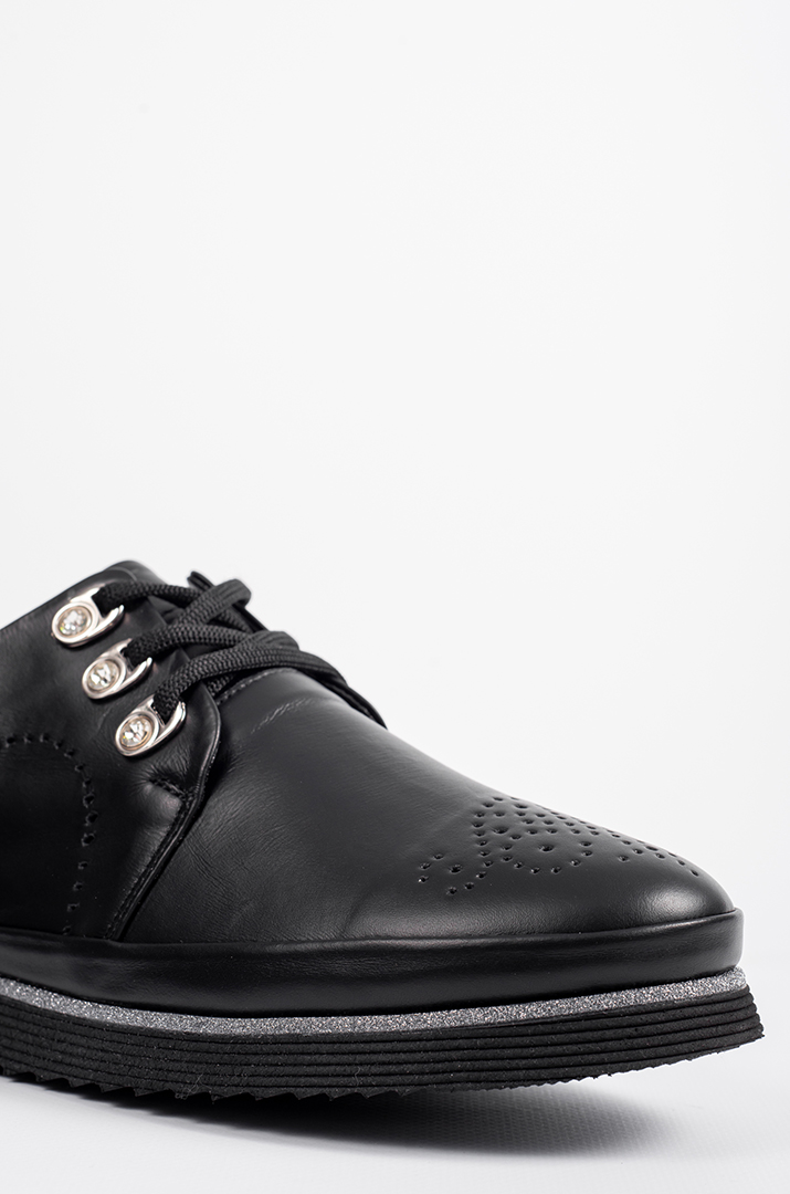 Чорні шкіряні туфлі зі сріблястою каймою великих розмірів