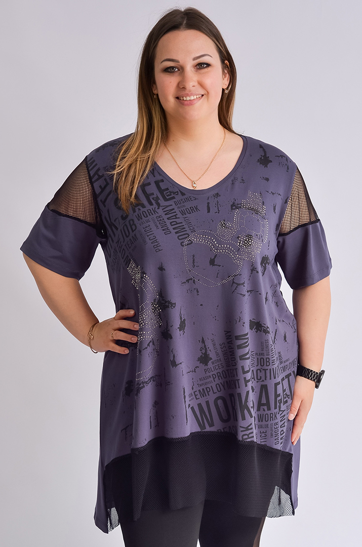 Туніка з сіткою і стразами великих розмірів