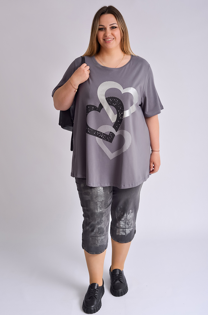 Туніка коротка з принтом у вигляді сердець великих розмірів