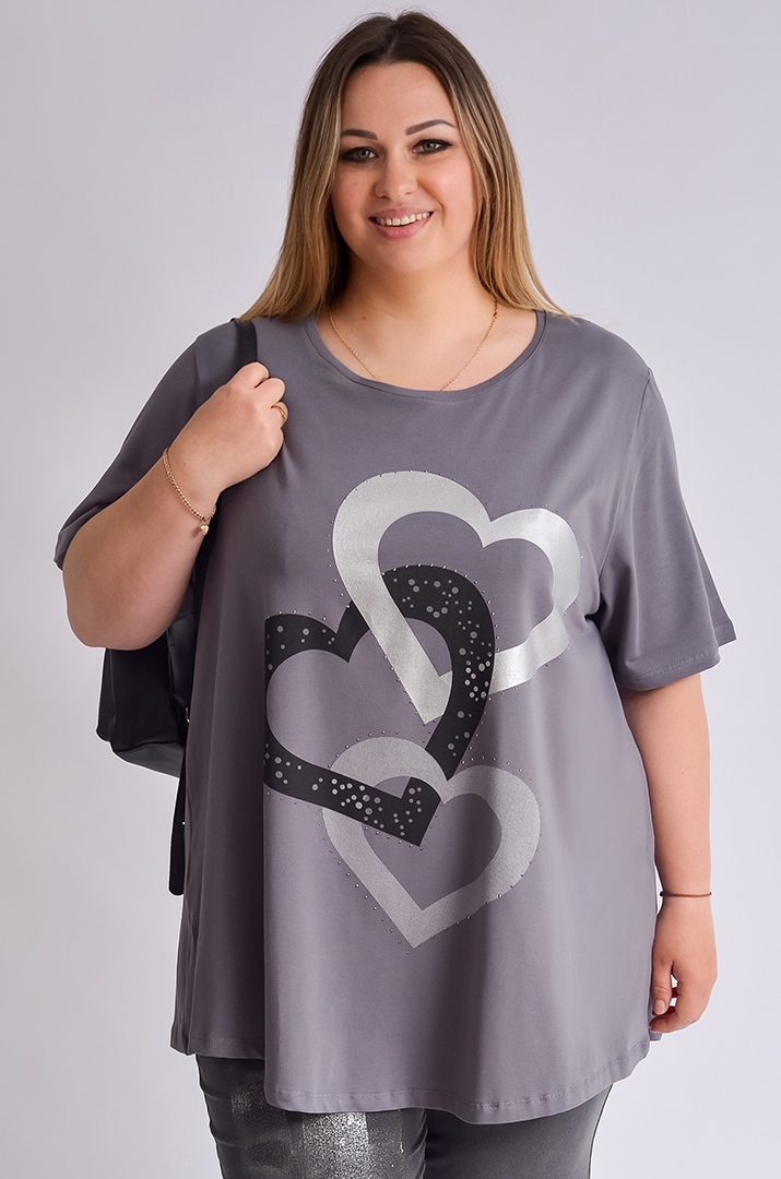Туніка коротка з принтом у вигляді сердець великих розмірів