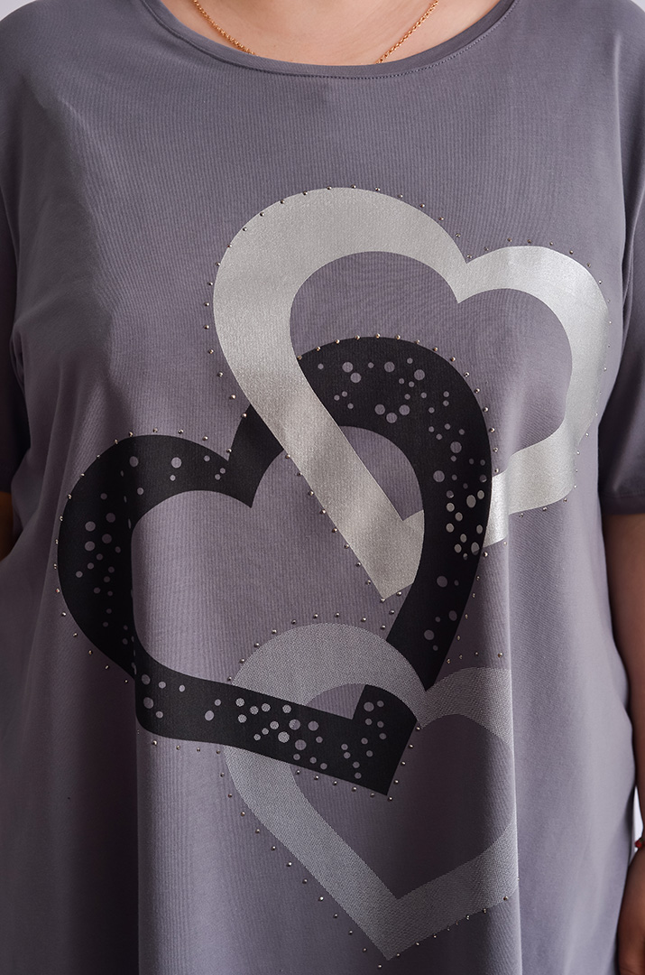 Туніка коротка з принтом у вигляді сердець великих розмірів