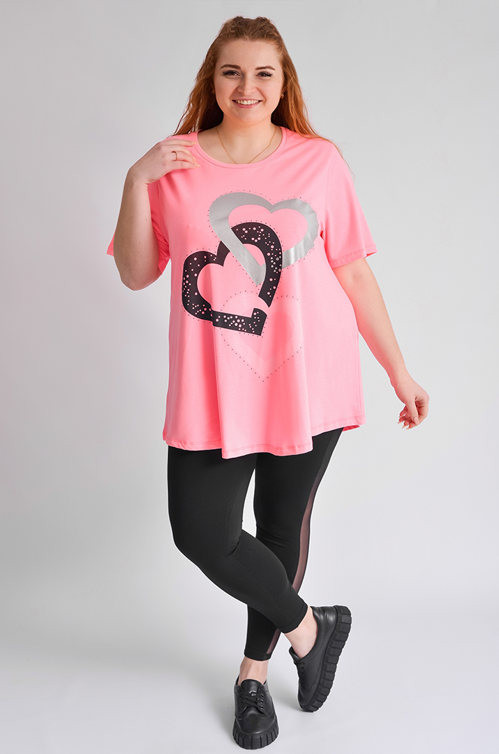 Туніка коротка з принтом у вигляді сердець великих розмірів