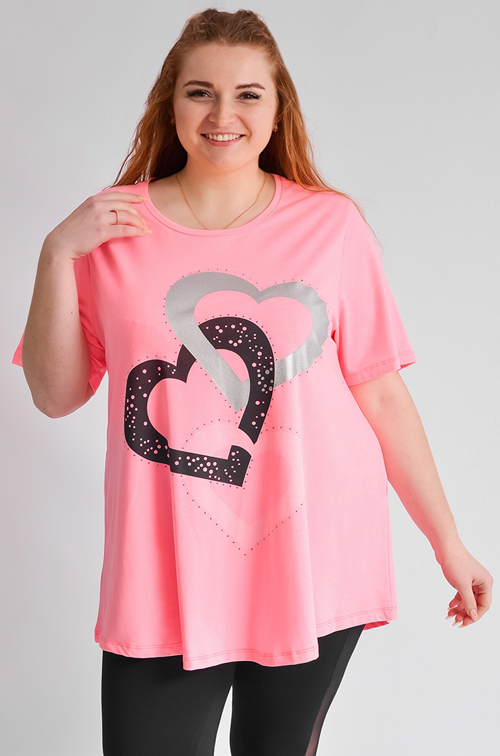 Туніка коротка з принтом у вигляді сердець великих розмірів