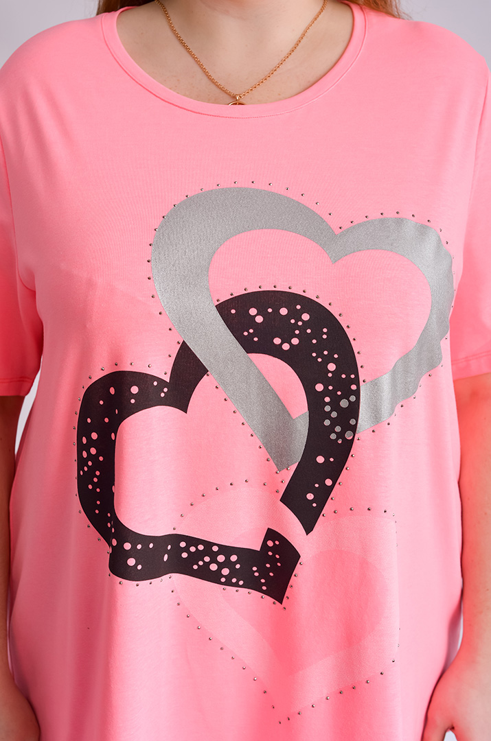 Туніка коротка з принтом у вигляді сердець великих розмірів