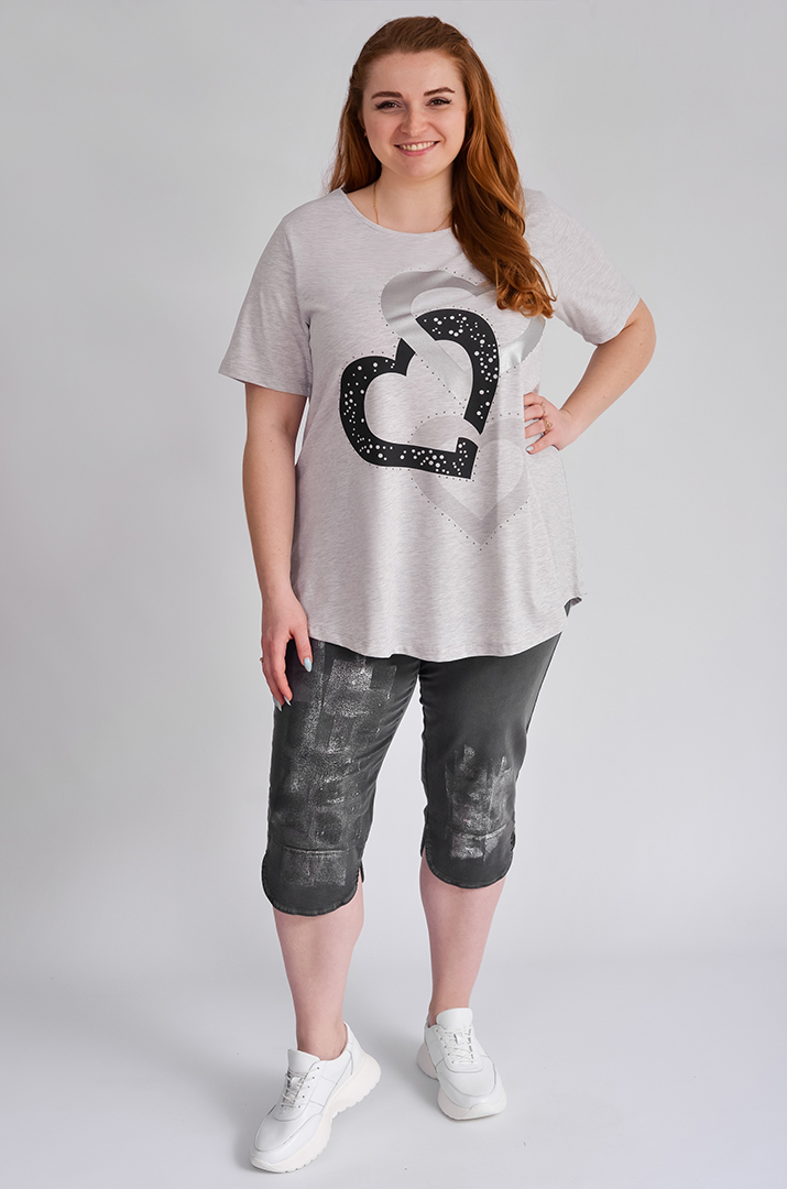 Туніка коротка з принтом у вигляді сердець великих розмірів