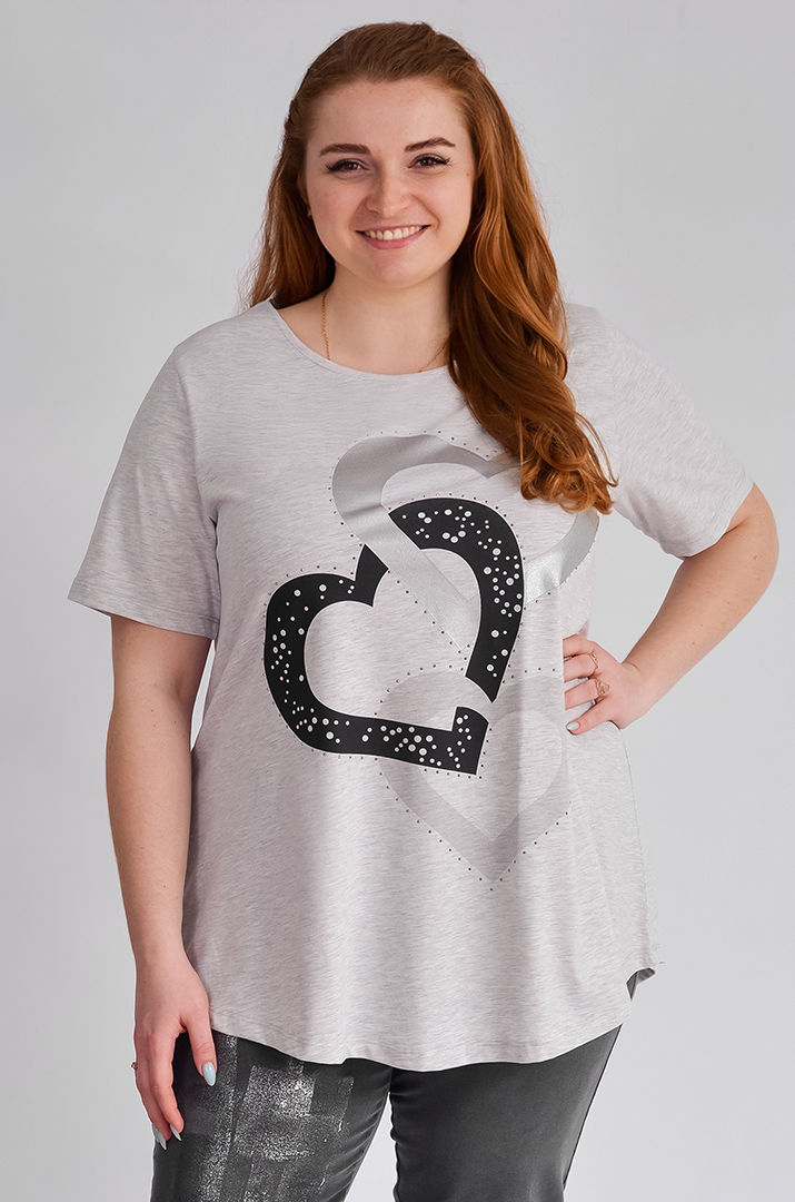 Туніка коротка з принтом у вигляді сердець великих розмірів