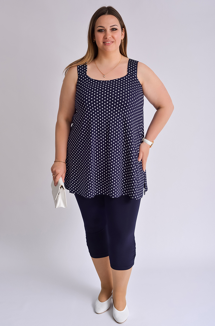 Туніка-майка коротка трапеція в горох великих розмірів