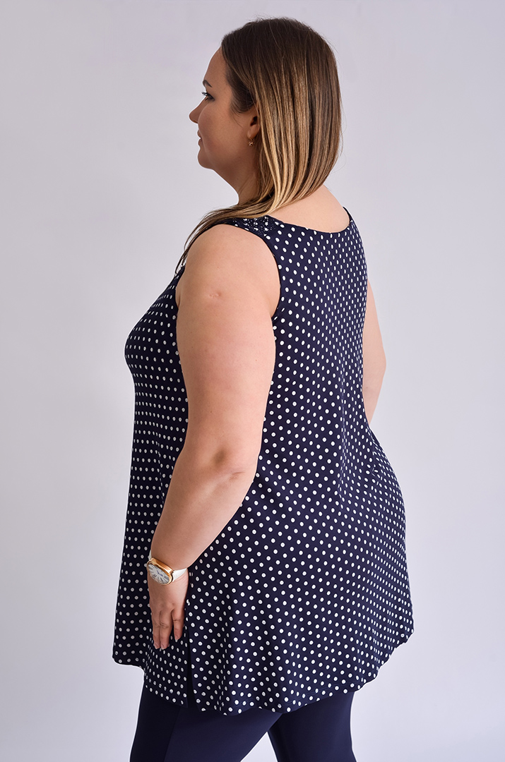 Туніка-майка коротка трапеція в горох великих розмірів