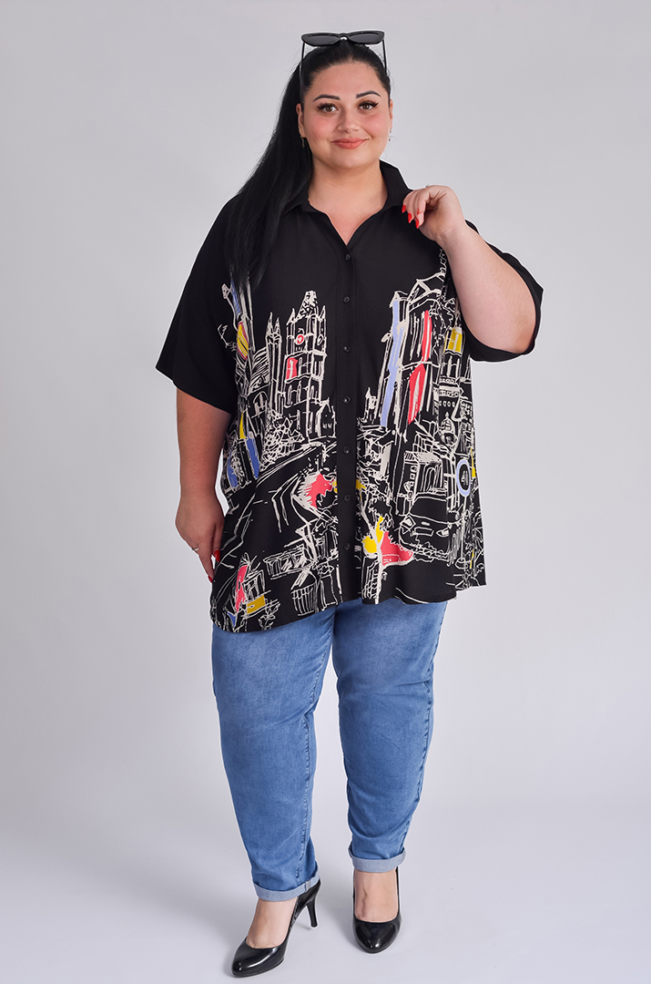 Туника-рубашка с арт-принтом больших размеров