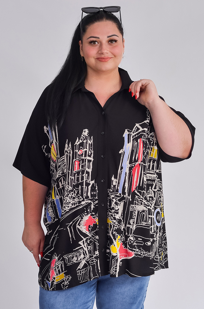 Туника-рубашка с арт-принтом больших размеров