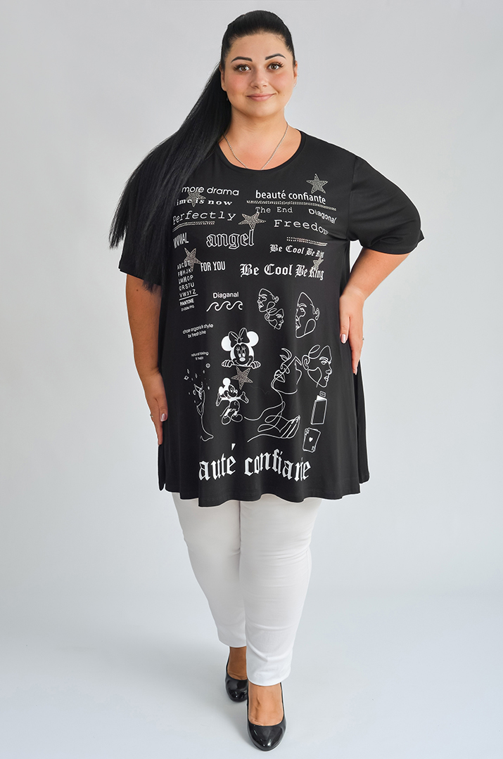 Туніка трапеція зі стразами та графікою велих розмірів