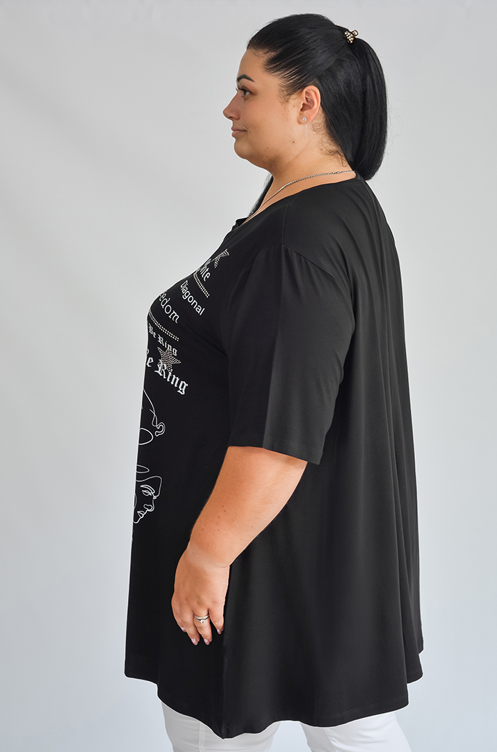 Туніка трапеція зі стразами та графікою велих розмірів