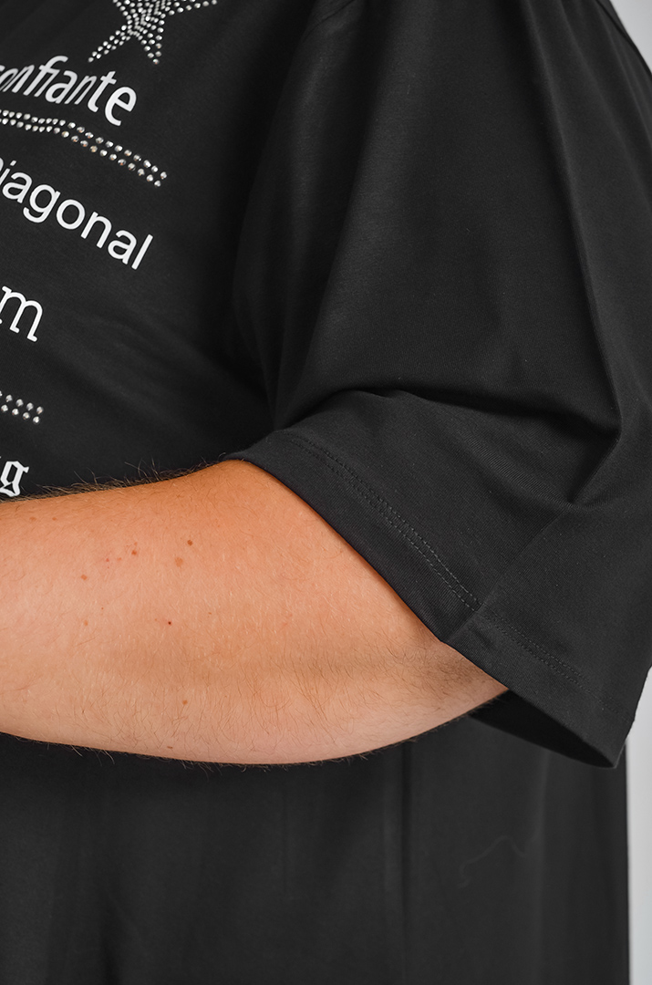 Туніка трапеція зі стразами та графікою велих розмірів