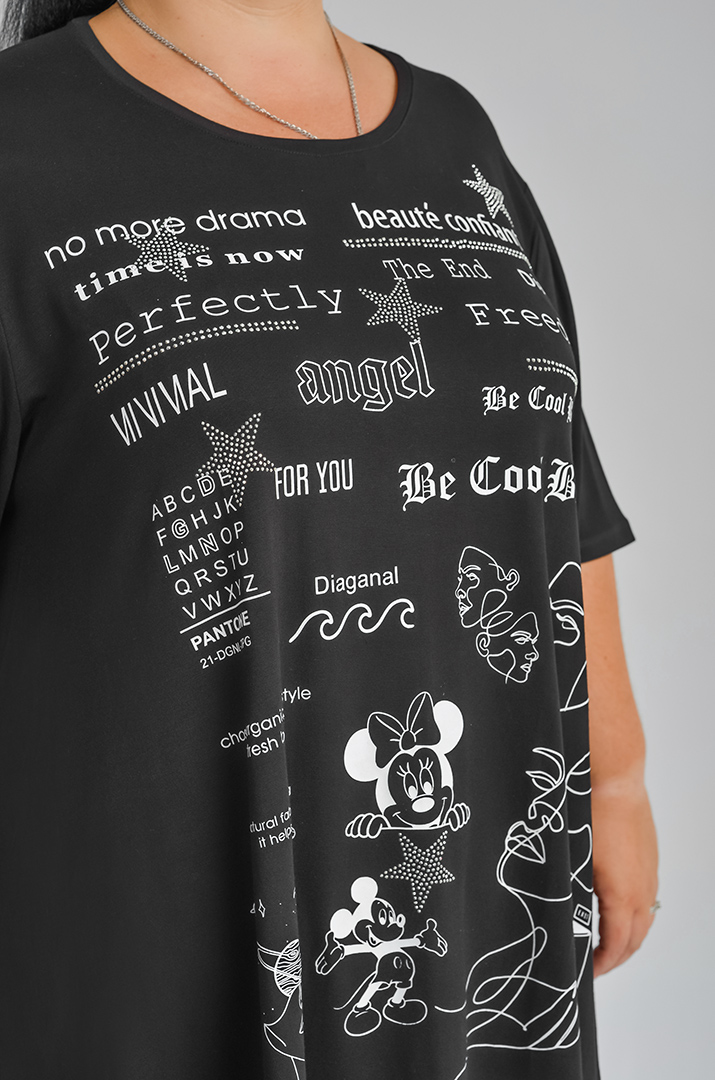 Туніка трапеція зі стразами та графікою велих розмірів