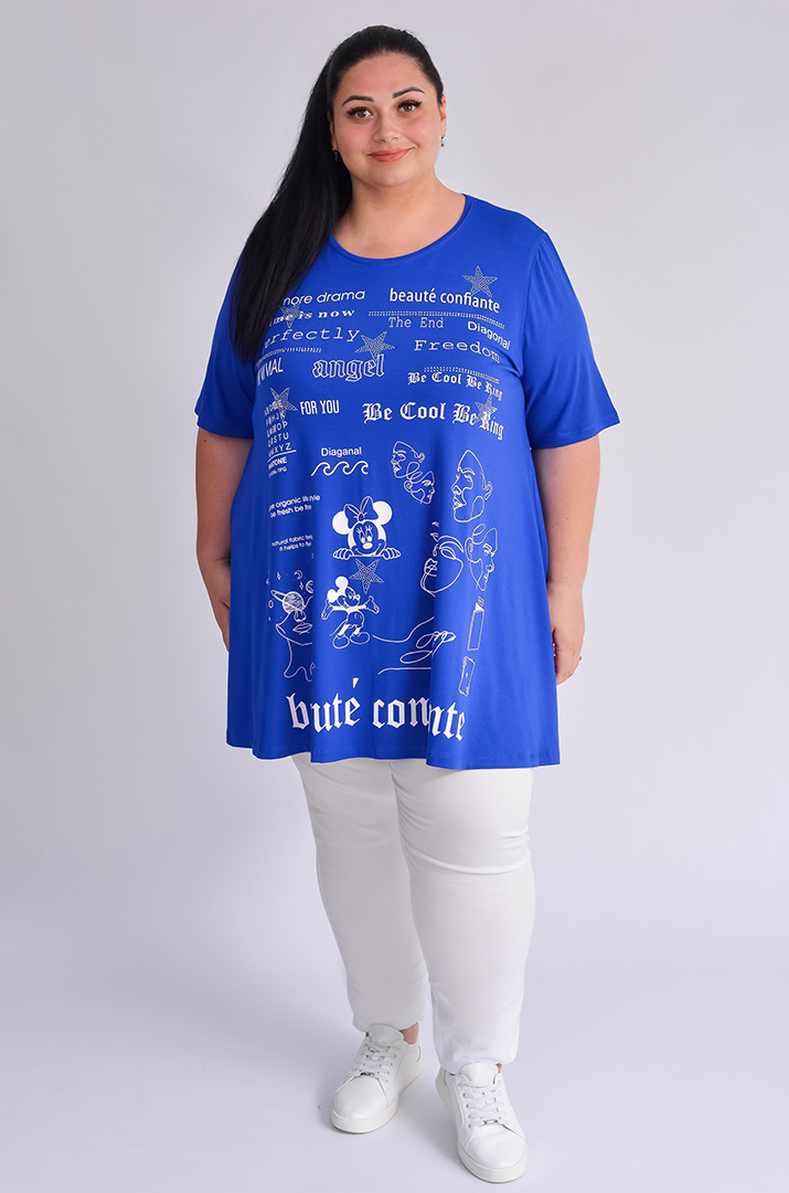 Туніка трапеція зі стразами та графікою велих розмірів