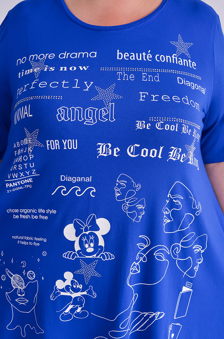 Туніка трапеція зі стразами та графікою велих розмірів