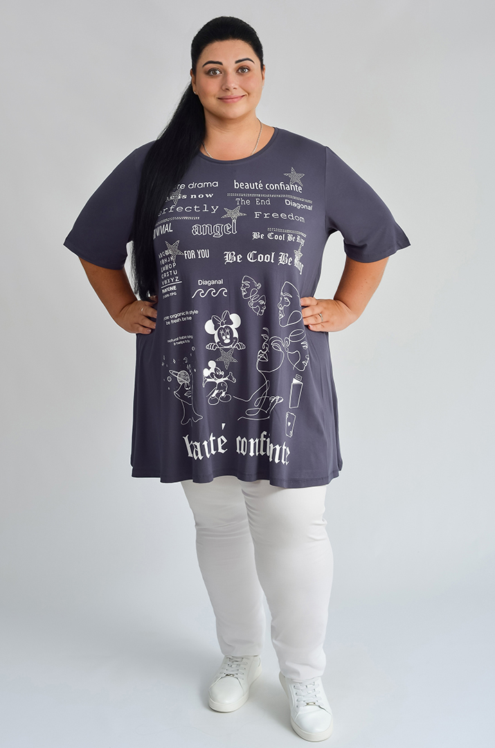 Туніка трапеція зі стразами та графікою велих розмірів