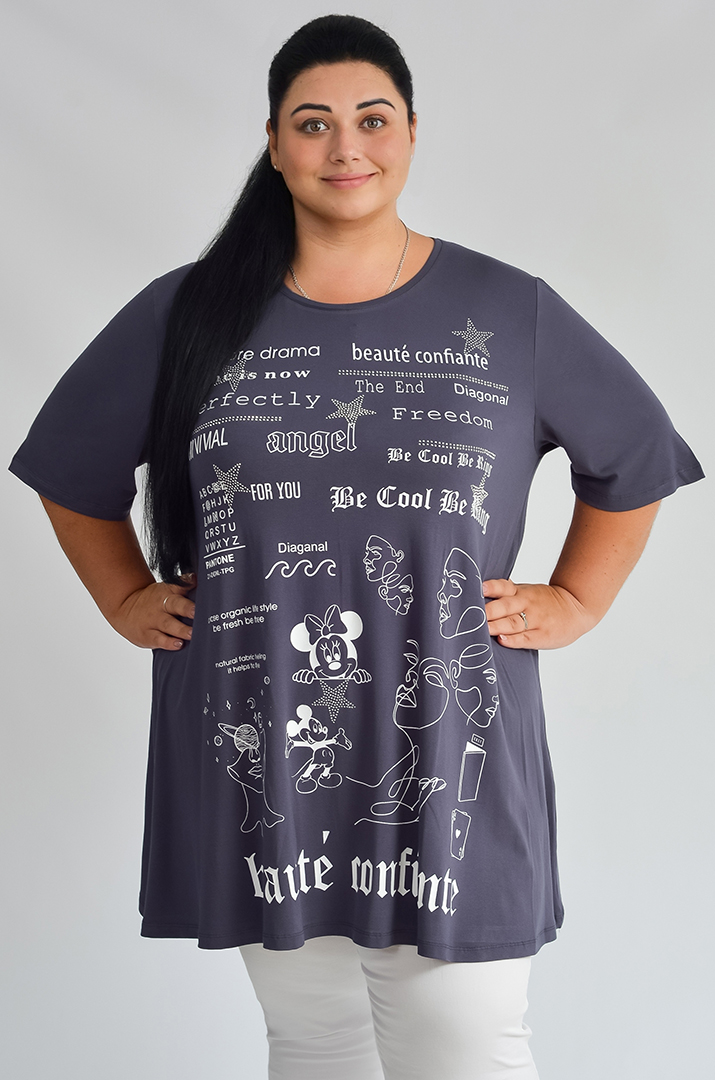 Туніка трапеція зі стразами та графікою велих розмірів