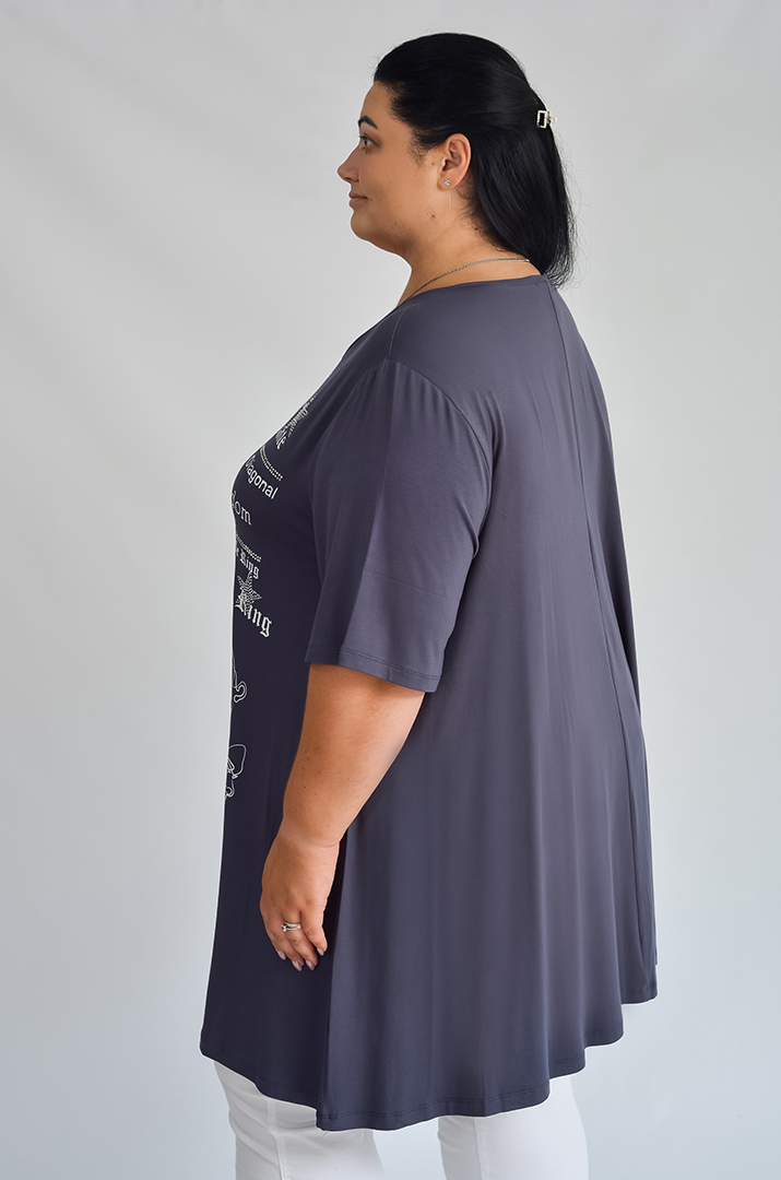 Туніка трапеція зі стразами та графікою велих розмірів