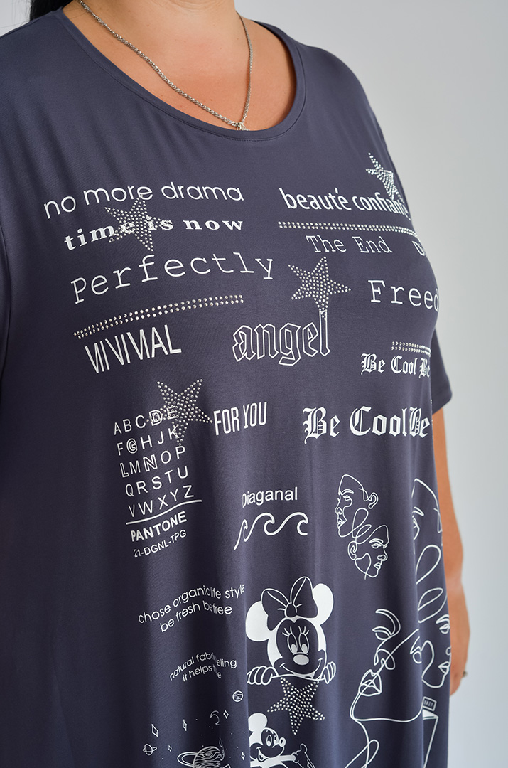 Туніка трапеція зі стразами та графікою велих розмірів