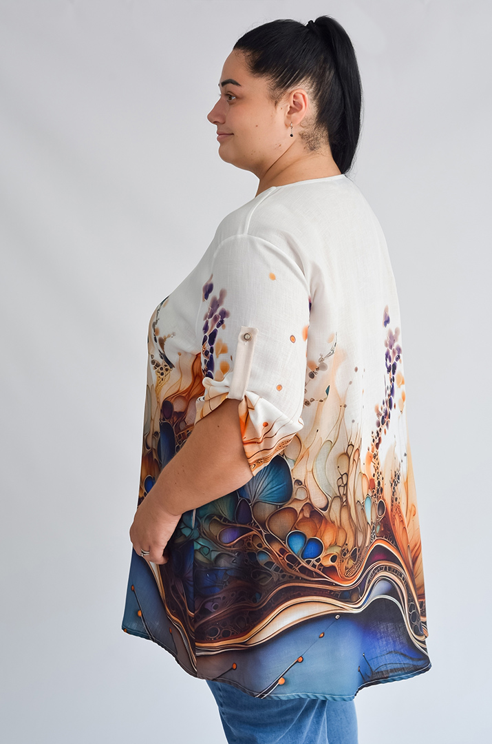 Туніка-сорочка з яскравим художнім принтом великих розмірів
