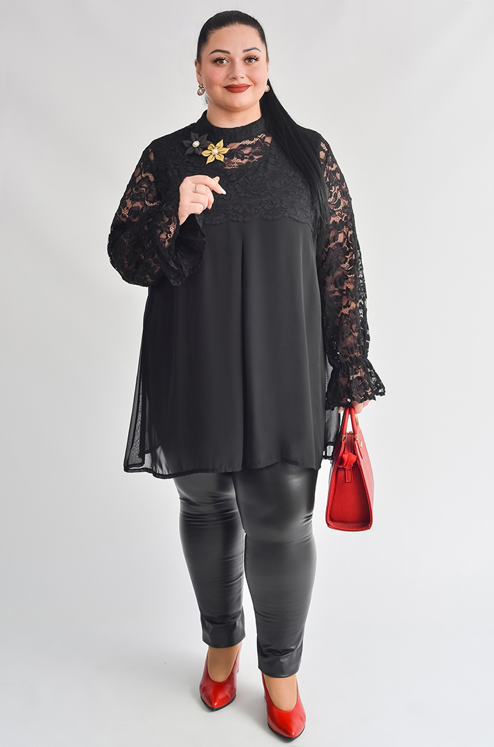 Туніка-двійка з мереживом і декоративними прикрасами великих розмірів