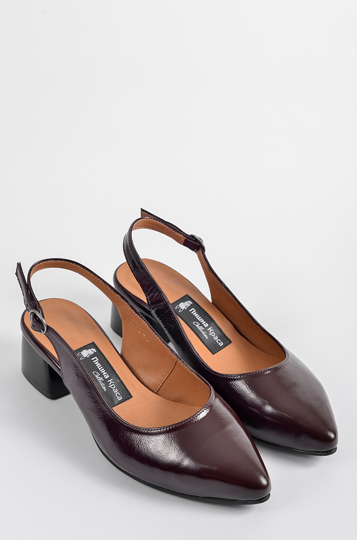 Лакові туфлі на підборах в шоколадному кольорі великих розмірів