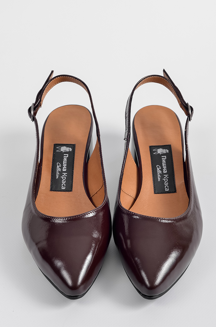 Лакові туфлі на підборах в шоколадному кольорі великих розмірів