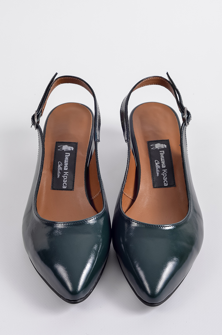 Лакові туфлі на підборах у кольорі бутилка великих розмірів