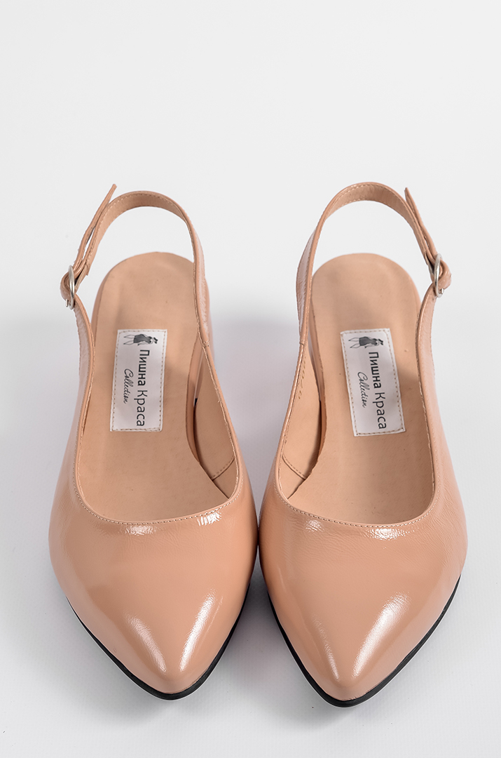 Лакові туфлі на підборах в кольорі пудра великих розмірів
