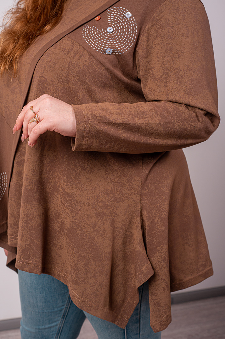 Туніка коротка в коричневому відтінку з геометричним принтом великих розмірів