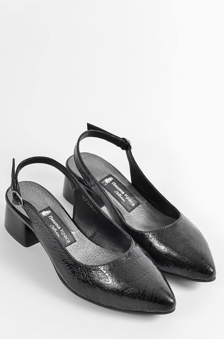 Чорні туфлі на підборах з лакованим візерунком великих розмрів