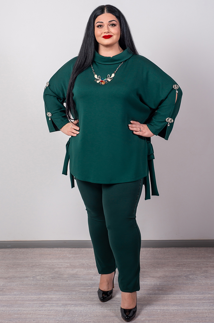 Туніка з декоративними рукавами та боковими зав’язками великих розмірів