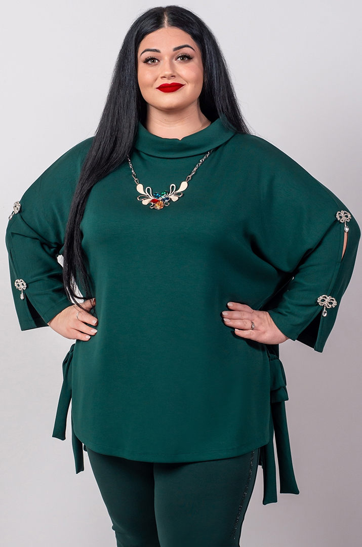 Туніка з декоративними рукавами та боковими зав’язками великих розмірів
