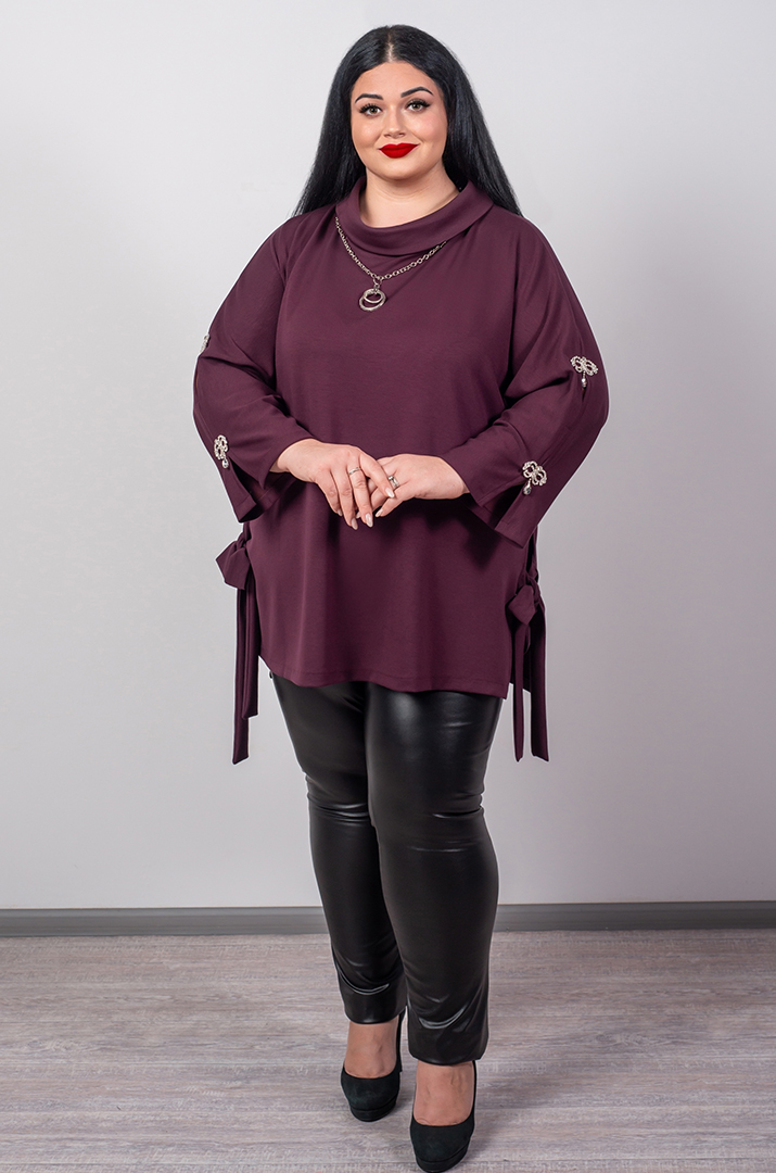 Туніка з декоративними рукавами та боковими зав’язками великих розмірів
