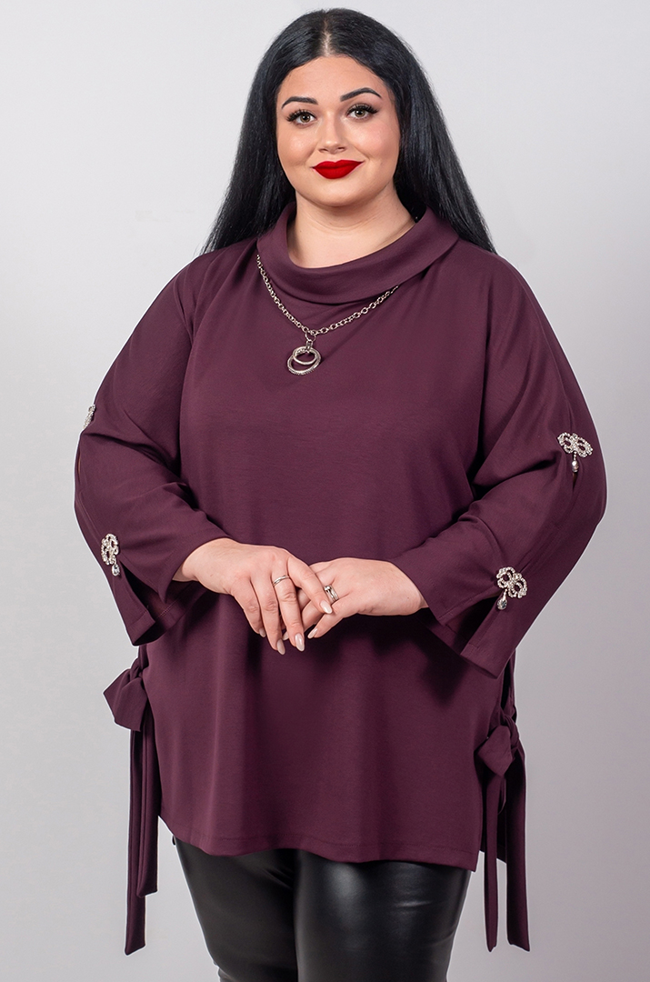Туніка з декоративними рукавами та боковими зав’язками великих розмірів