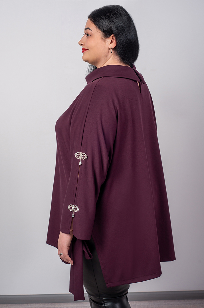 Туніка з декоративними рукавами та боковими зав’язками великих розмірів