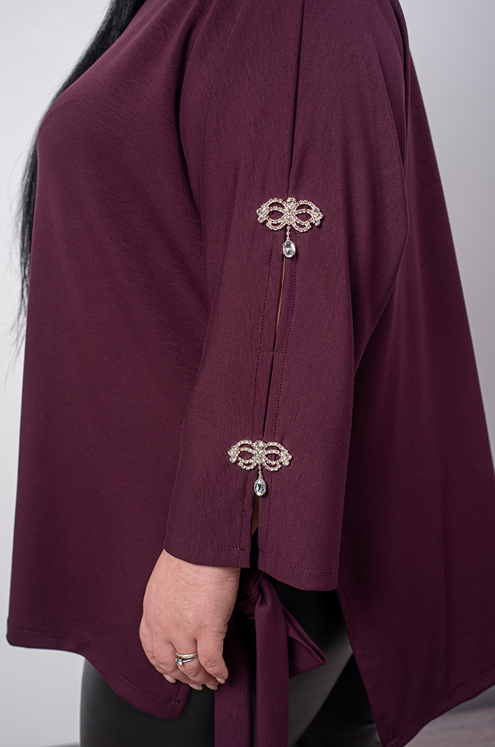 Туніка з декоративними рукавами та боковими зав’язками великих розмірів