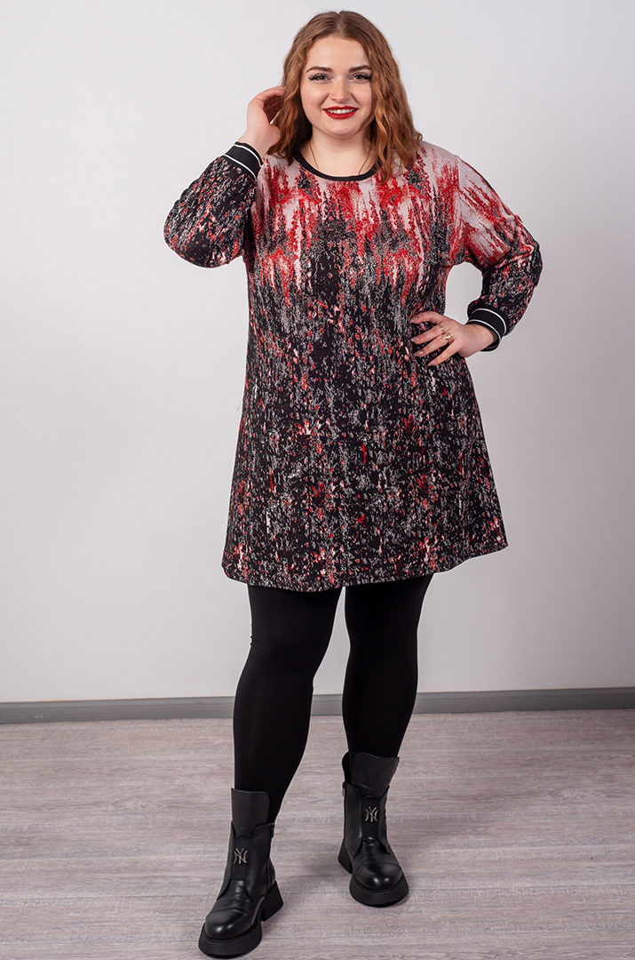 Туніка з дрібної в’язки з абстрактним візерунком великих розмірів
