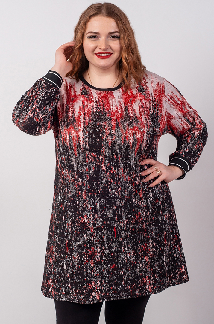 Туніка з дрібної в’язки з абстрактним візерунком великих розмірів
