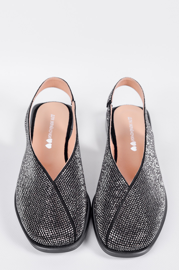 Туфлі з відкритою п’яткою та з мерехтливим оздобленням великих розмір