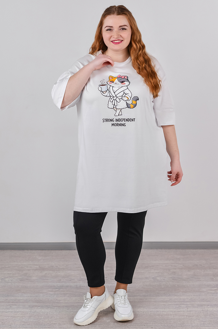 Туніка довга з оригінальним мультяшним принтом великих розмірів