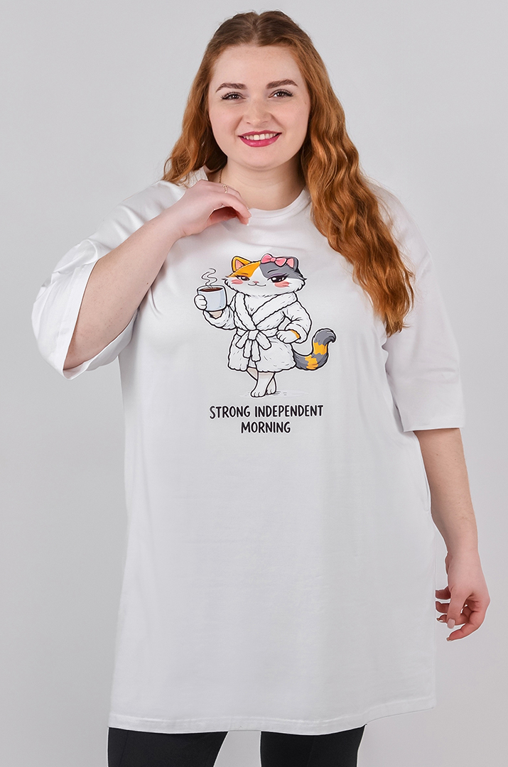 Туніка довга з оригінальним мультяшним принтом великих розмірів