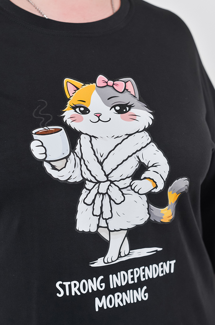 Туніка довга з оригінальним мультяшним принтом великих розмірів